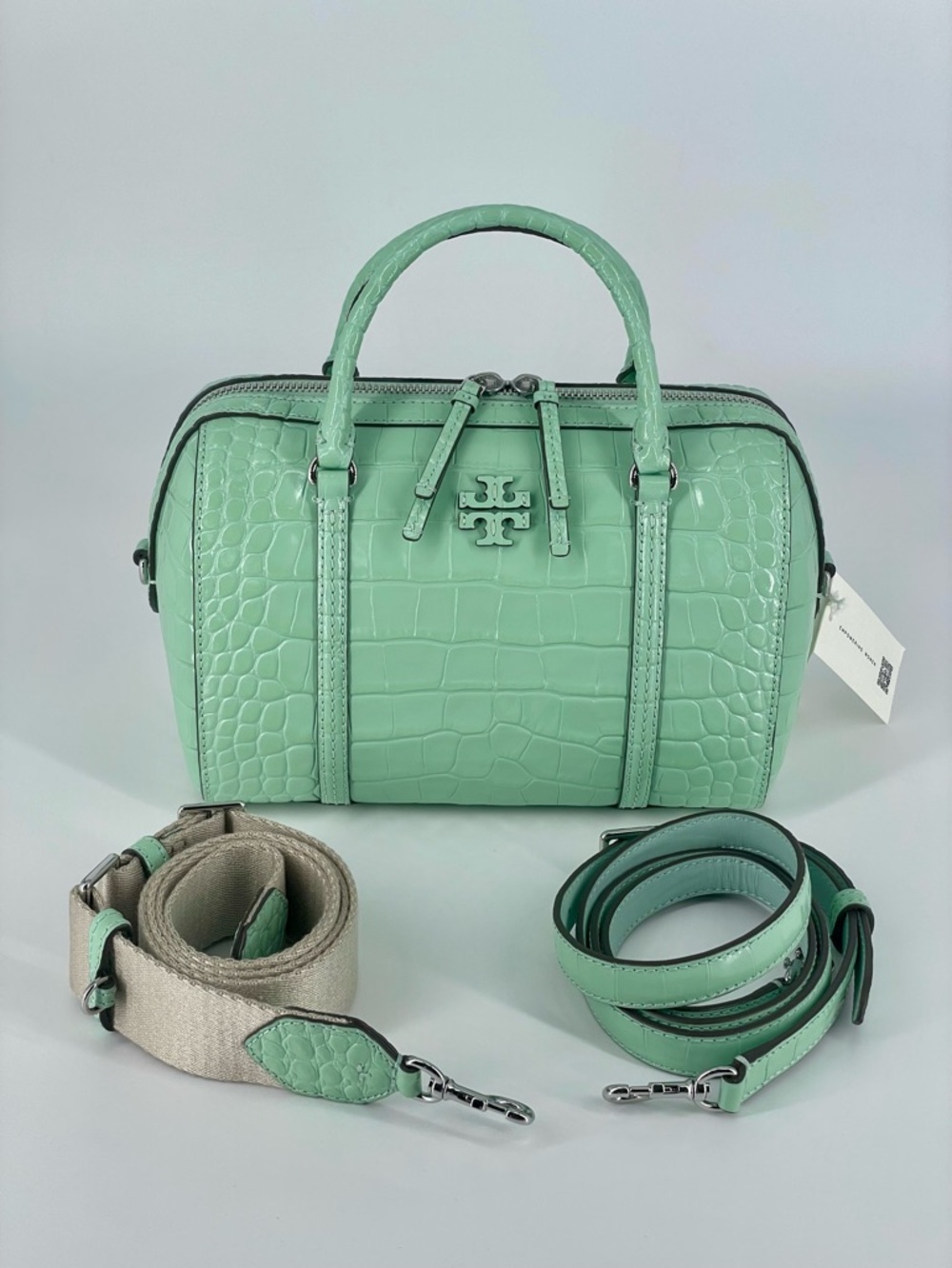 NWT Tory Burch Northern Lights Green Thea Croc-Embossed Bag w/ 2 Straps